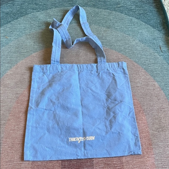 Thinking Out Of Turn Blue Mini Tote Bag with Smiley Flower Design Quote - Picture 4 of 8